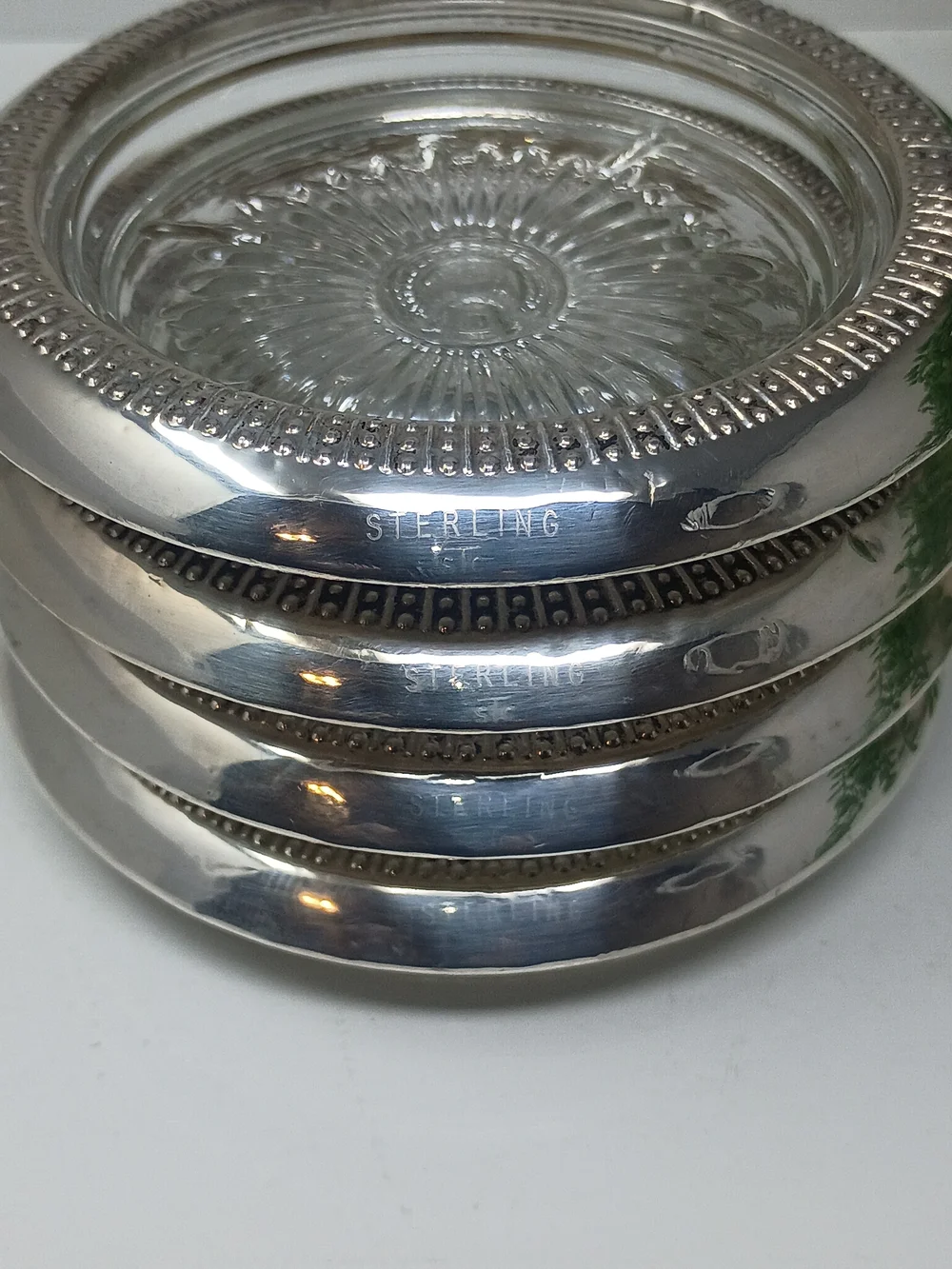 Sterling Silver Glass Sunburst Coasters - Set of 4